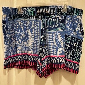 Lilly Pulitzer Katia drawstring shorts Deep Indigo Lei’d Back print